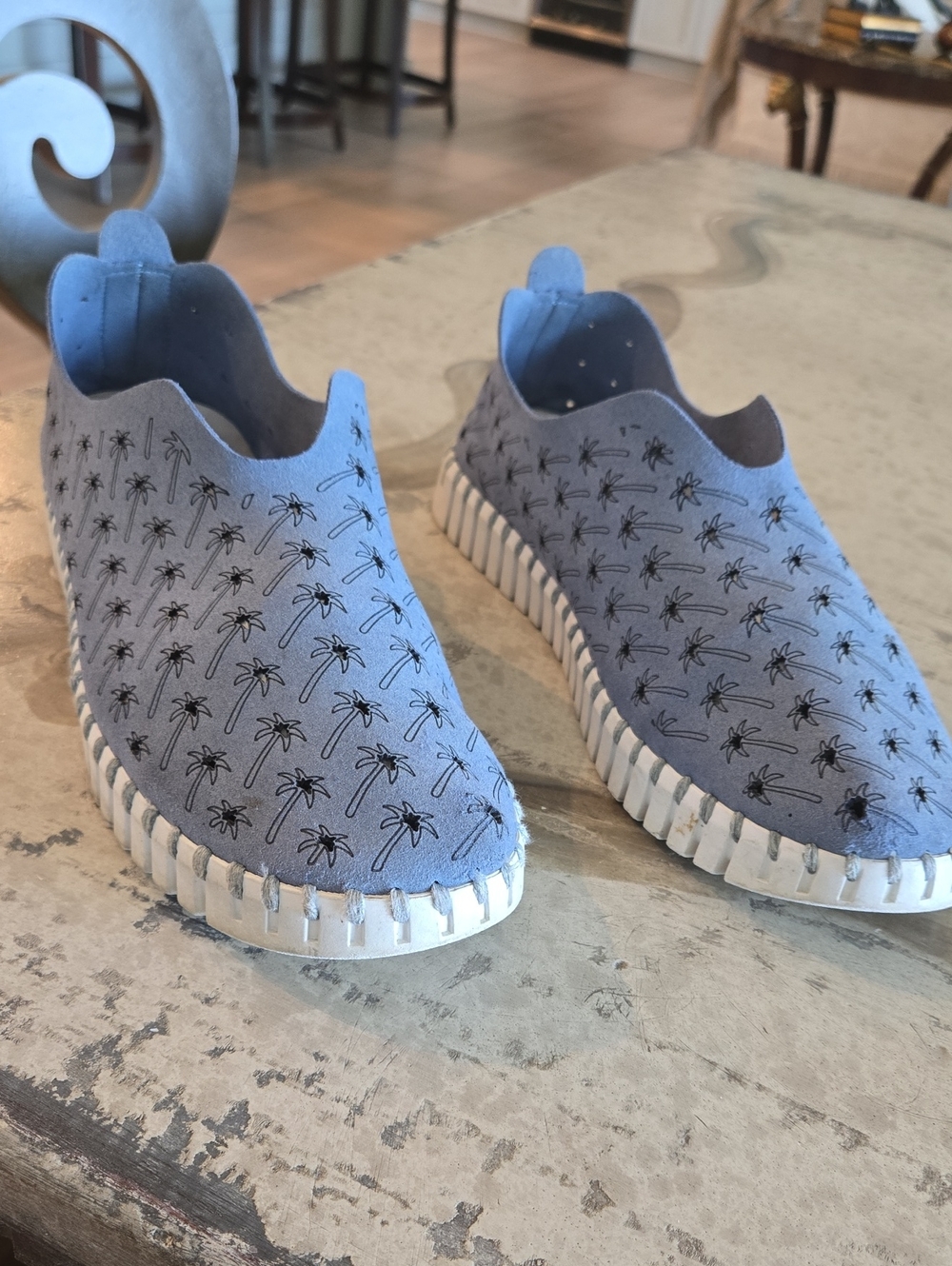 Ilse Jacobsen Tulip 139 Palm Tree, Blue Slip-On Sneaker (Women's), Size 40/10